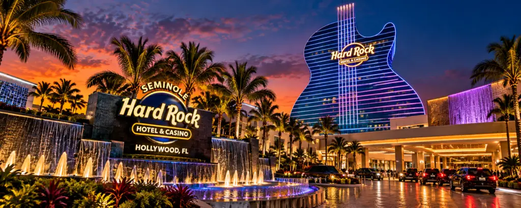 Seminole Hard Rock Hotel & Casino Guitar Hotel in Hollywood, Florida at twilight