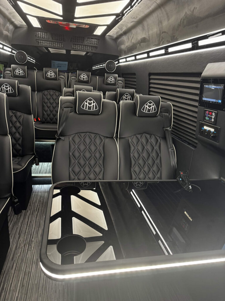 Mercedes-Benz Executive Sprinter quilted leather seats with a center table